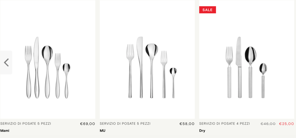 Screenshot servizi di posate Alessi