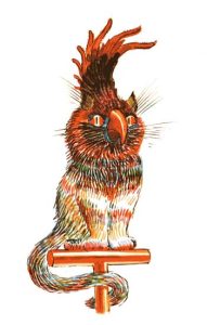 Image of the Parrocat a cross between a parrot and a cat, from Stefano Benni's book Sranalandia