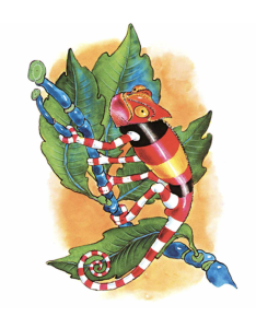 Image of the exhibitionist chameleon in Stefano Benni's Book Stranalandia